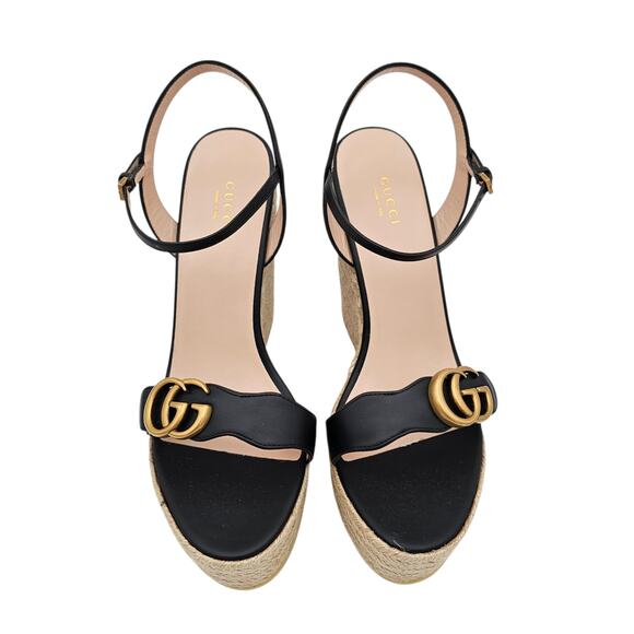 Gucci GG Marmont Aitana Platform Wedge Sandal Black Leather Size 41.5 US 11.5 - Picture 3 of 12